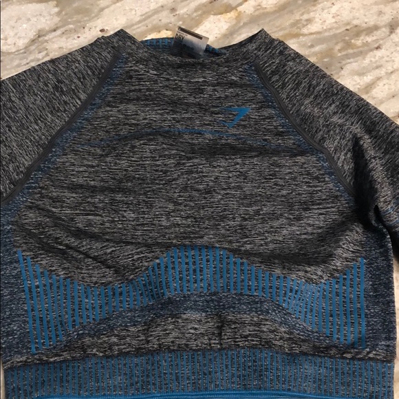 Gymshark Tops - Gymshark seamless long sleeve crop S blue/gray
